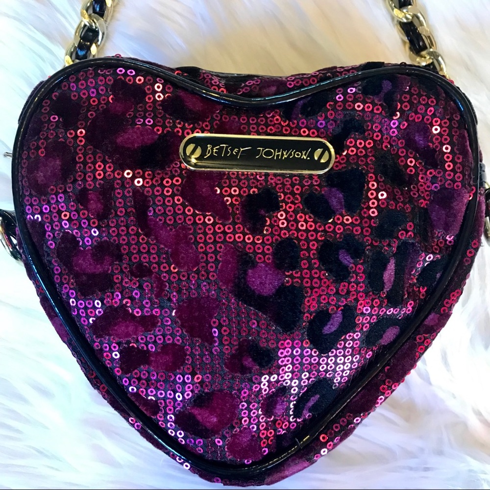 Betsey Johnson Sequin Leopard Heart Purse